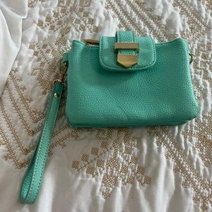 Teal and gold wristlet